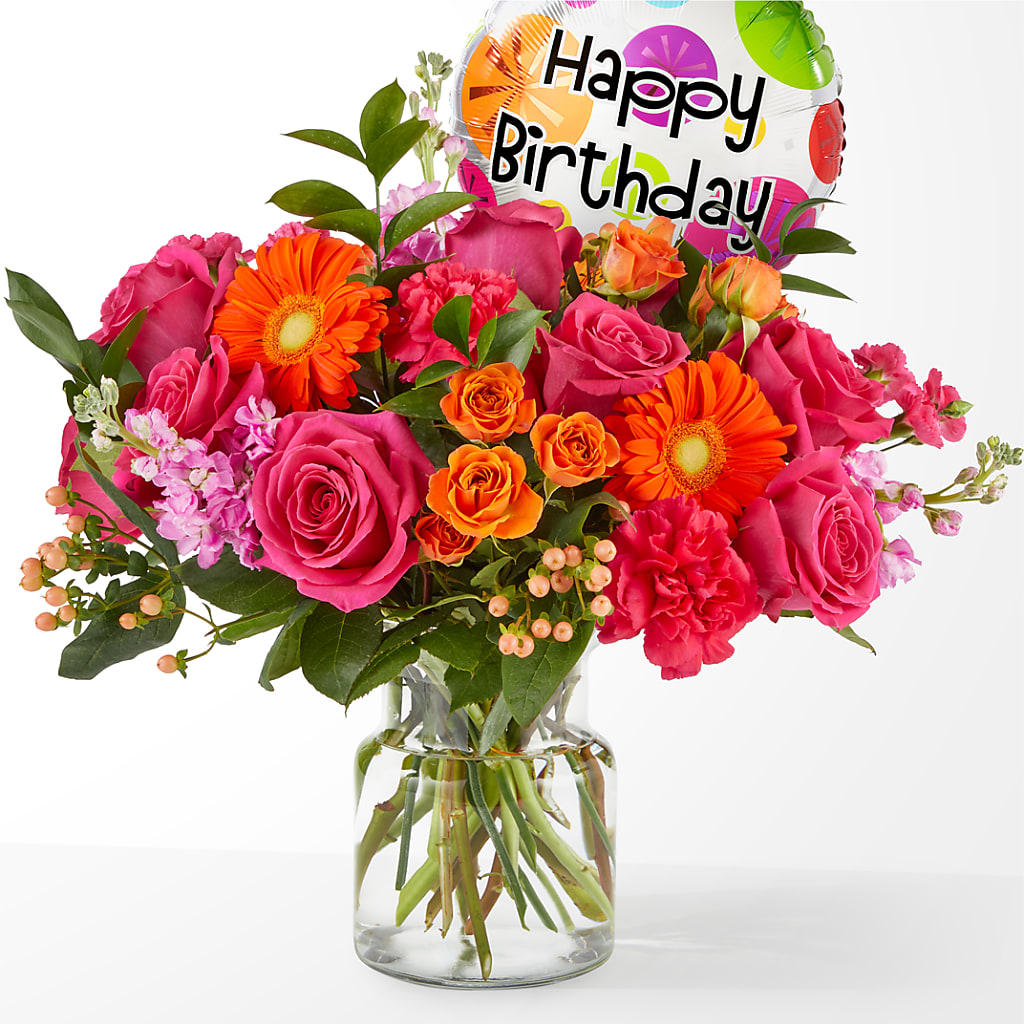 Fiesta Bouquet with Birthday Balloon – LETITTE'S FLOWERS & GIFTS, Beaumont TX