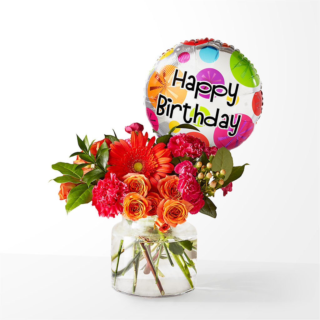 Fiesta Bouquet with Birthday Balloon – LETITTE'S FLOWERS & GIFTS, Beaumont TX