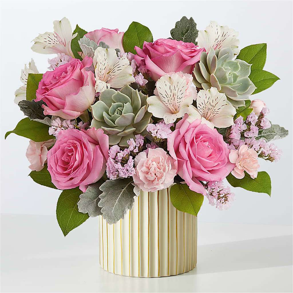 Dusty Rose Bouquet with Ivory Vase – LETITTE'S FLOWERS & GIFTS, Beaumont TX