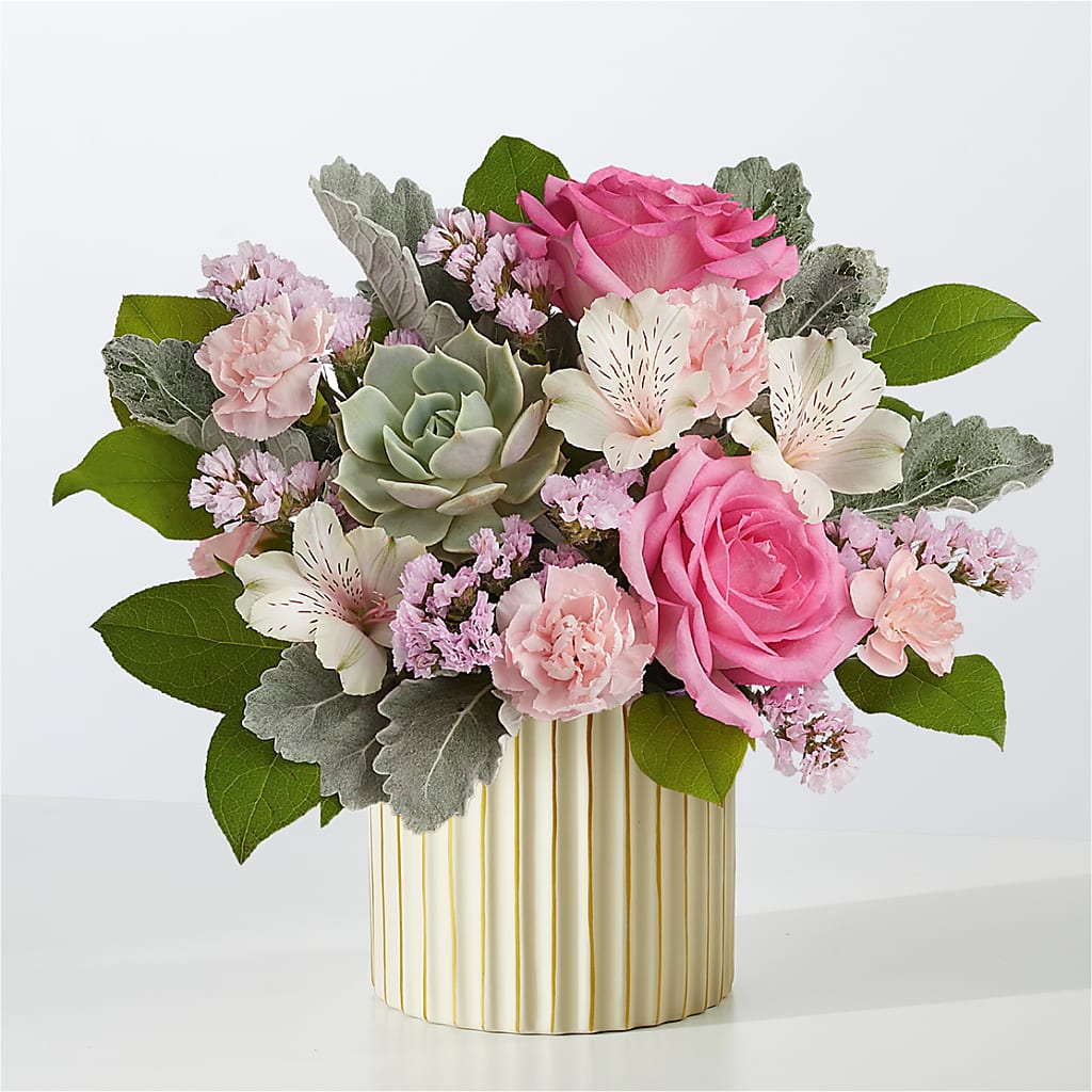 Dusty Rose Bouquet with Ivory Vase – LETITTE'S FLOWERS & GIFTS, Beaumont TX