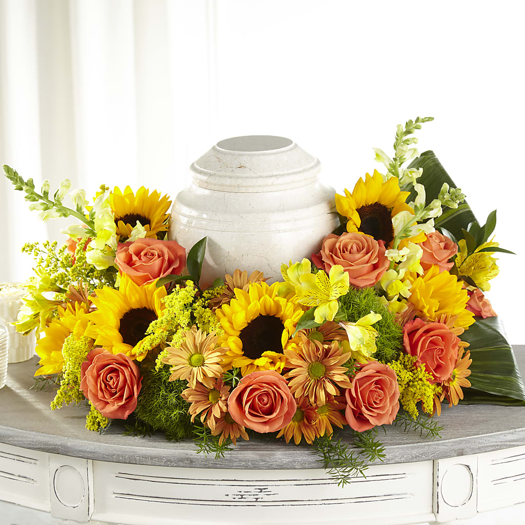 Faithful Sunflower Cremation Adornment – LETITTE'S FLOWERS & GIFTS, Beaumont TX