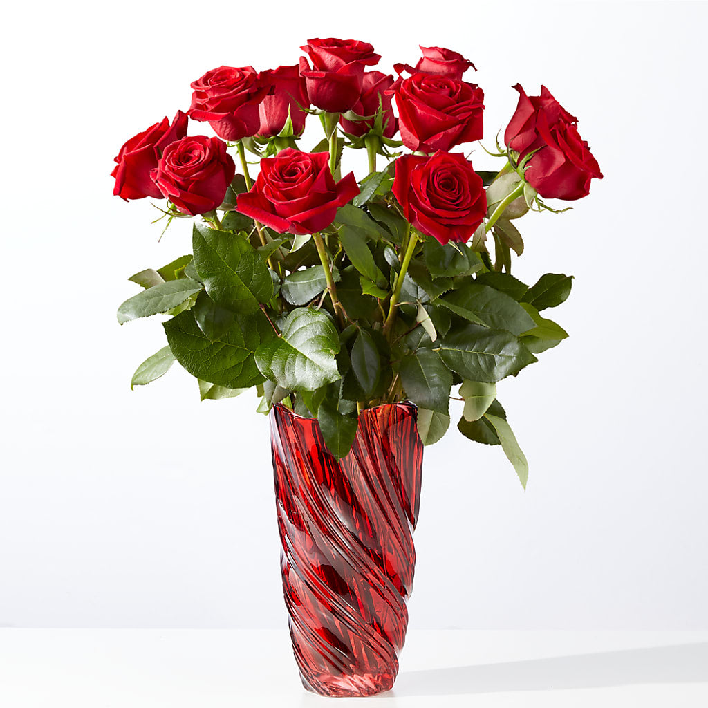 Classic Love Red Rose Bouquet with Luxe Swirl Vase – LETITTE'S FLOWERS & GIFTS, Beaumont TX